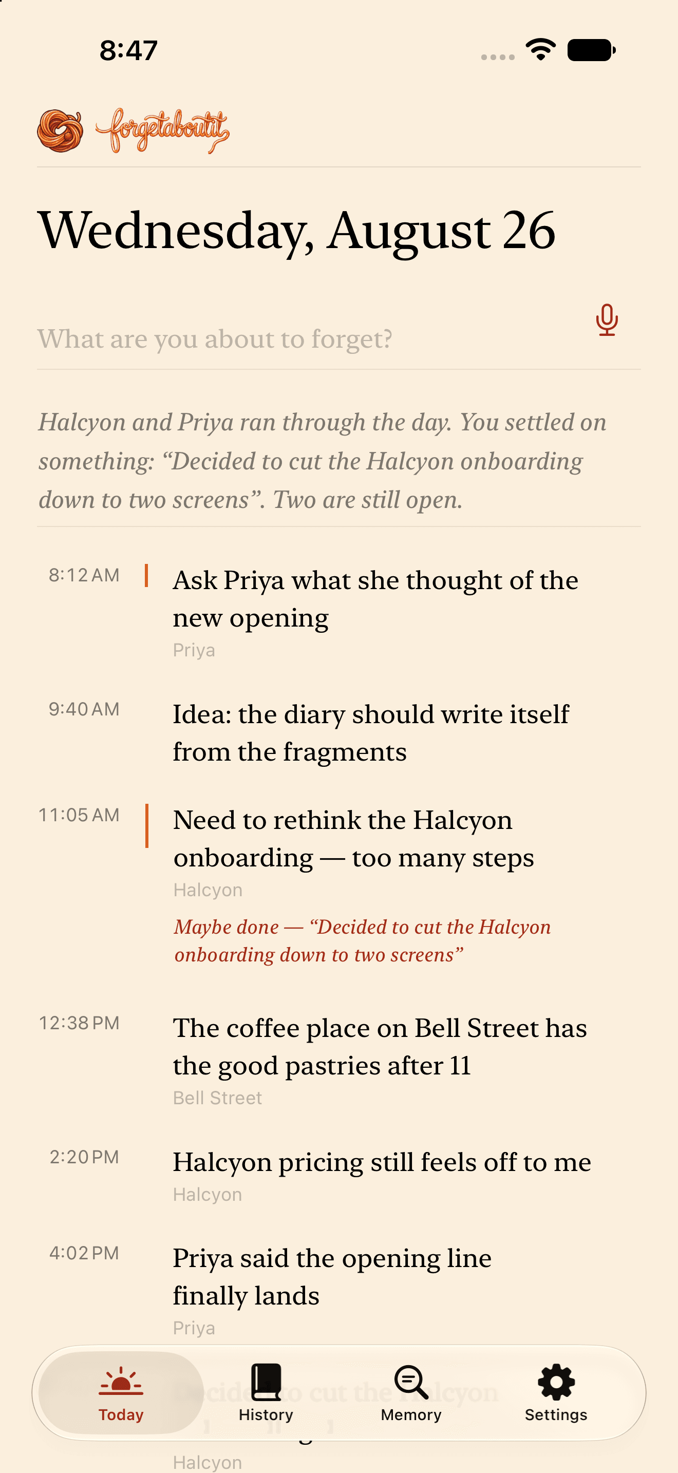 Forget About It: Today in light