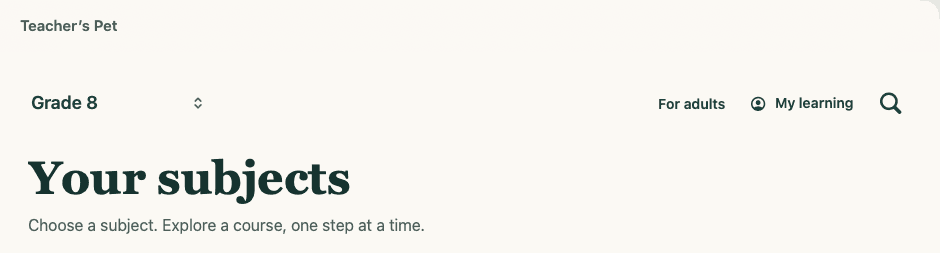 Teacher’s Pet: Subjects (cropped listing screenshot)