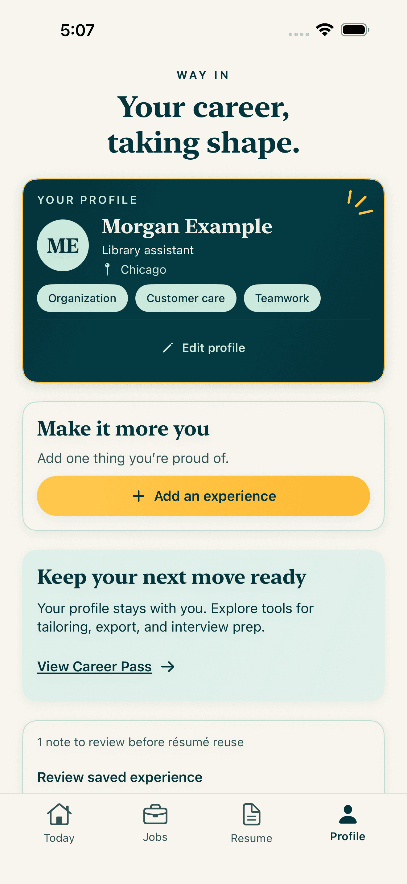 Way In: Your profile
